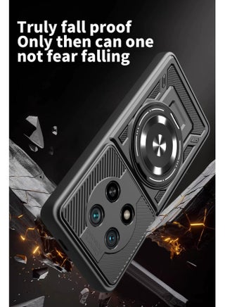 for Honor X9c 5G Case, Hard and Soft 2 in l ，Carbon Fiber TextureWireless Charging，Magnetic Ring Holder Kickstand Protective Phone Case for Honor X9c 5G, Black. - view 5